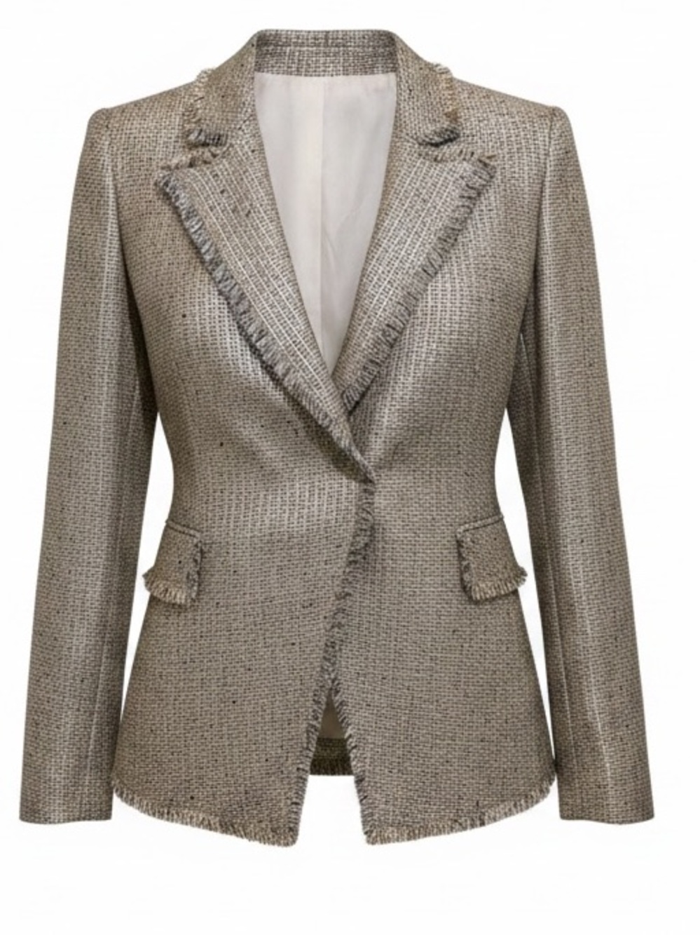 ELIE TAHARI Jezebel Tweed Blazer Beige Champagne Edge English Countryside